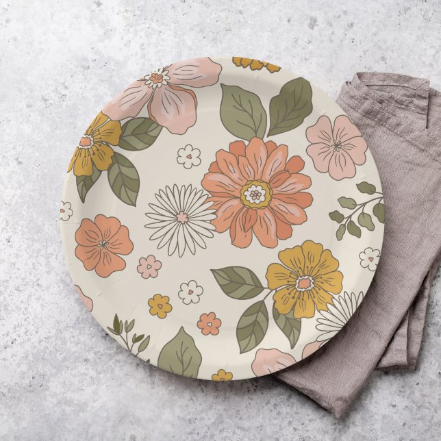Flower Groovy | Boho | 70s theme Paper Paper Plate (Creator Uploaded)