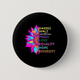 Flower Harris Wheimer 2024 Peace Love Equality Hop 6 Cm Round Badge