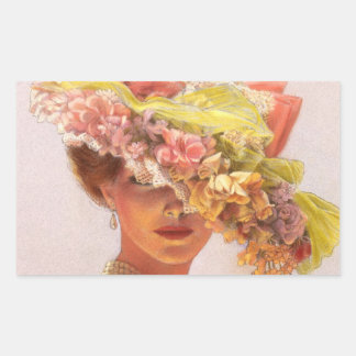 Flower Hat Victorian Lady Oval Stickers