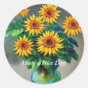Flower Have A Nice Day Classic Round Sticker 