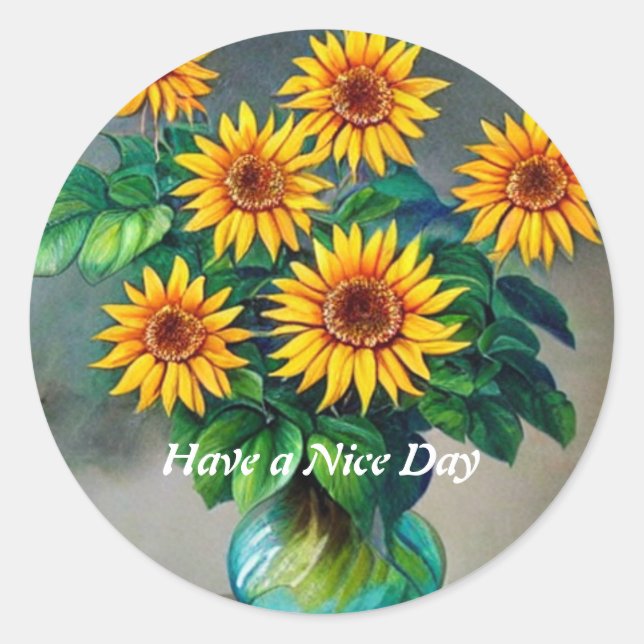 Flower Have A Nice Day Classic Round Sticker  (Front)