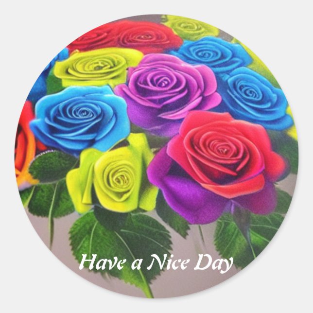 Flower Have A Nice Day Classic Round Sticker  (Front)