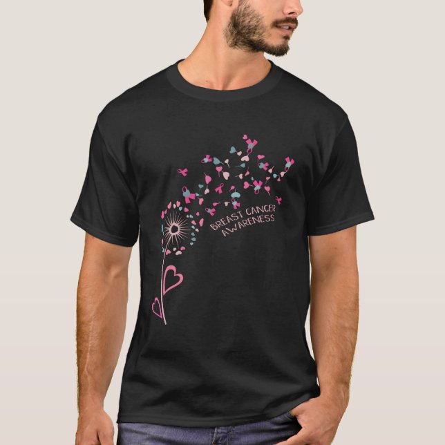 Flower He Ribbon Daisy Dandelion Breast Cancer Awa T-Shirt (Front)