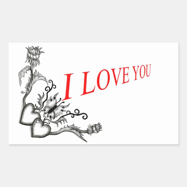 Flower Heart and Butterfly - I Love You Rectangular Sticker (Front)