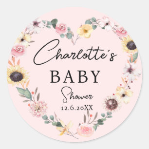 Flower-Heart BABY Shower Classic Round Sticker