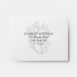 Flower Heart Gothic Spooky White Wedding RSVP Envelope