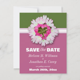 Flower Heart Pink Green Save the Date Announcement