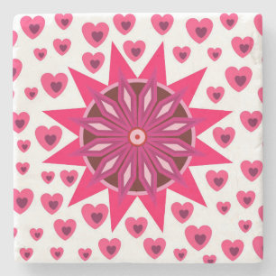 FLOWER HEARTS RED LOVE VALENTINE GIFT STONE COASTE COASTER