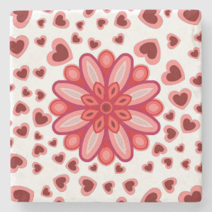 FLOWER HEARTS RED LOVE VALENTINE GIFT STONE COASTER