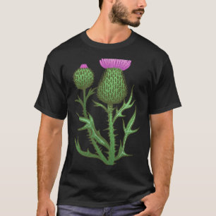 Flower Herb Plant Retro Vintage Drawing Art Thistl T-Shirt