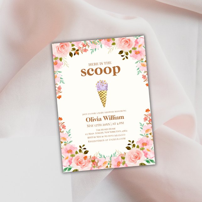 Flower Here's The Scoop Ice Cream Baby Shower  Invitation (Flower Here's The Scoop Ice Cream Baby Shower Invitation)