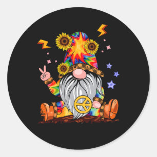 Flower Hippie Gnome Tie Dye Gnome Peace Sign Gnome Classic Round Sticker