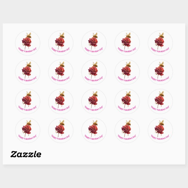 Flower & honey Happy Valentine's day customisable  Classic Round Sticker (Sheet)