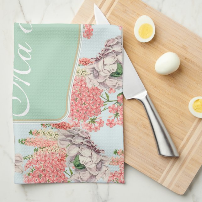 Flower, hortensias pink gardenias details tea towel (Quarter Fold)