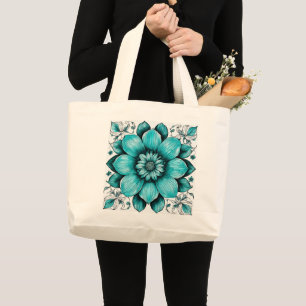 Flower Hyper realistic Pen Illustration Print" Large Tote Bag