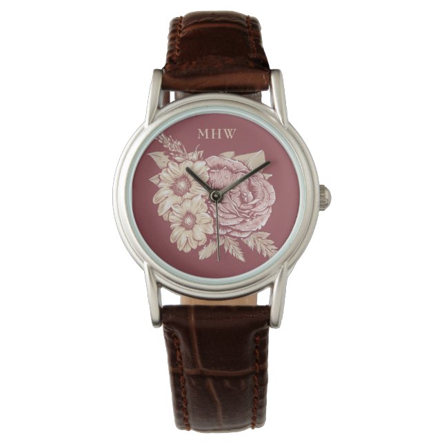 Flower Illustration custom monogram watches (Front)