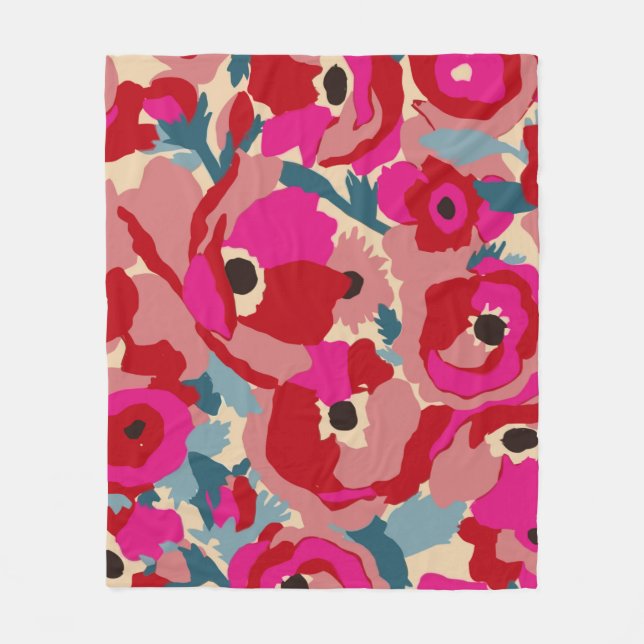 Flower illustration pattern. Floral botanical Moti Fleece Blanket (Front)