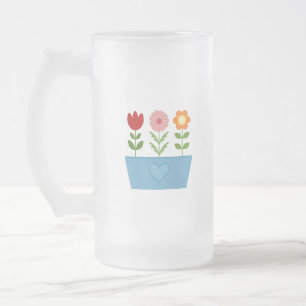 Flower Illustrations in a Blue Window Box Canvas P Frosted Glass Beer Mug