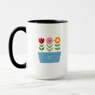 Flower Illustrations in a Blue Window Box Canvas P Mug