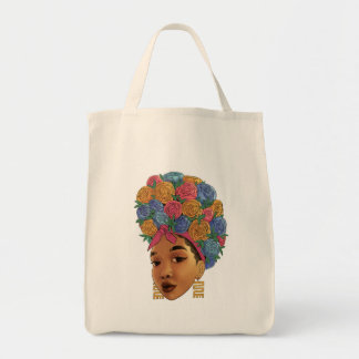 Flower in hair afro american girl tote bag