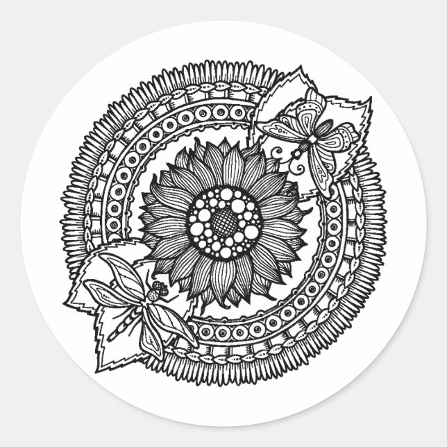 Flower In Mandala Classic Round Sticker (Front)
