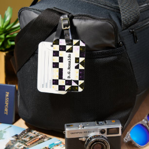 flower in Monochrome Aesthetic Chequered pattern Luggage Tag