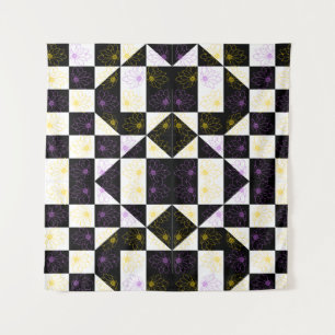 flower in Monochrome Aesthetic Chequered pattern Tapestry