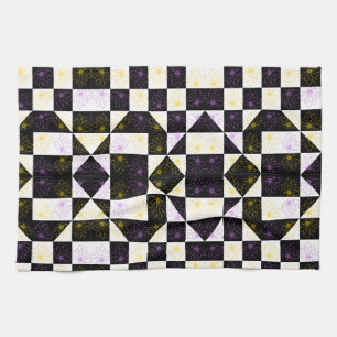 flower in Monochrome Aesthetic Chequered pattern Tea Towel