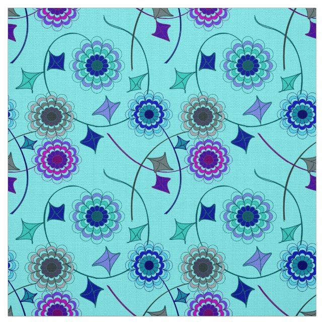 Flower Ivy Blue Modern Fabric (Swatch)