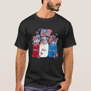 Flower Jar Usa Flag Peace Love Freedom Patriotic 4 T-Shirt