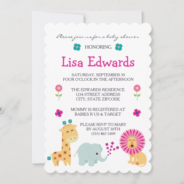 Flower Jungle Animals Invitation (Front)
