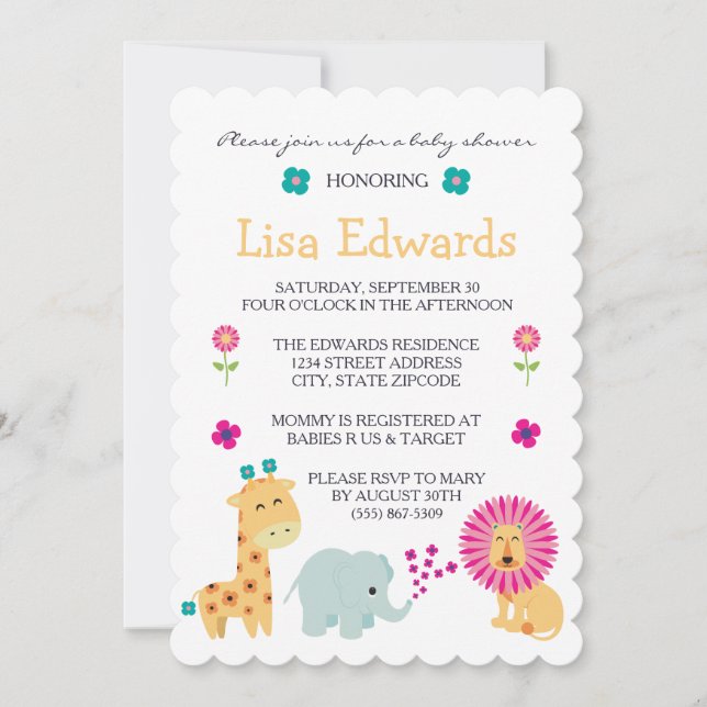 Flower Jungle Animals Invitation (Front)