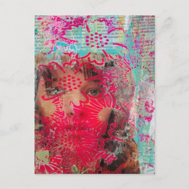 Flower Lady Abstract Mixed Media Collage  Postcard (Front)