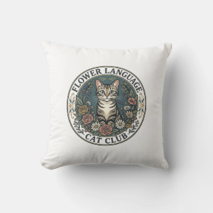 Flower Language Cat Cat Graphic Tee Art - Flower L Cushion