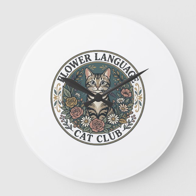Flower Language Cat Cat Graphic Tee Art - Flower L Large Clock (Front)