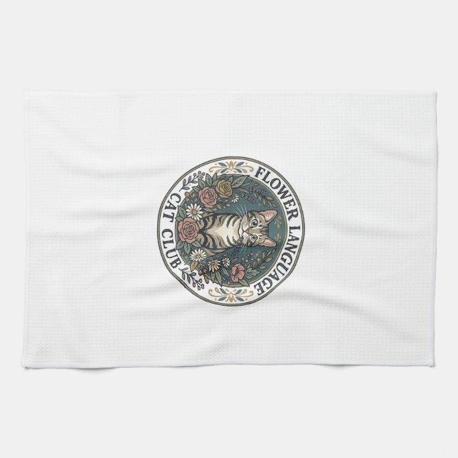 Flower Language Cat Cat Graphic Tee Art - Flower L Tea Towel (Horizontal)