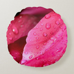 Flower leaf macro dew drops nature round cushion