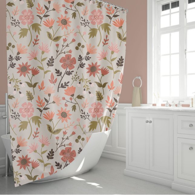 Flower Leaf Pink Floral Pattern Shower Curtain (Flower Leaf Girly Pink Floral Pattern Shower Curtain from Studio Posies.)