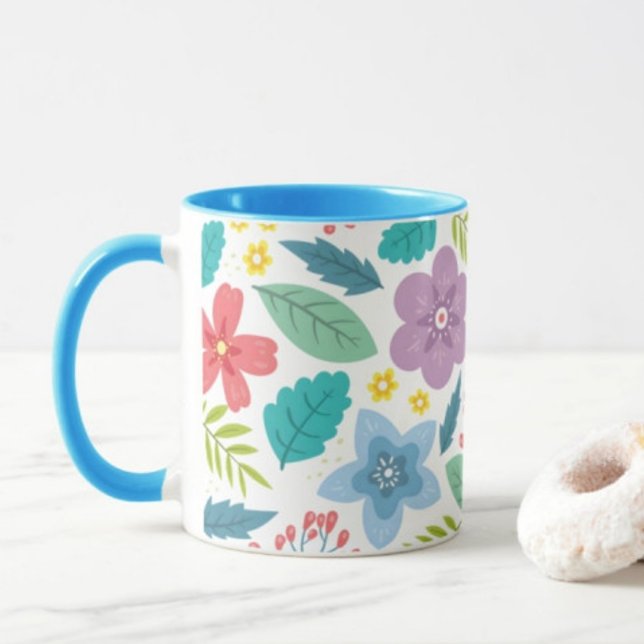 Flower Leaf Print Modern Blue Coffee Mug (Creator Uploaded)
