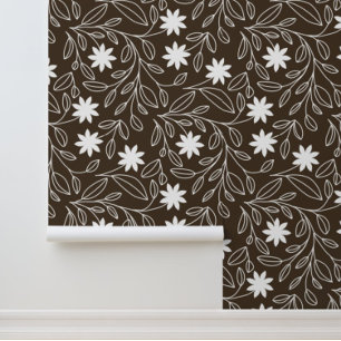 Flower Leaf Trailing Pattern Brown Mocha Wallpaper