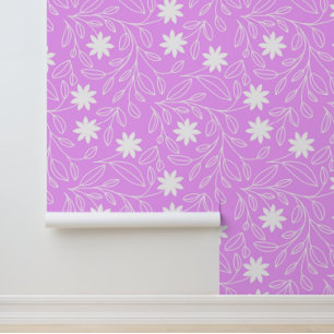 Flower Leaf Trailing Pattern Pink Wallpaper