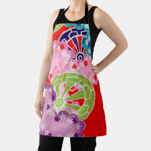 Flower, Leaf, Wheel Pattern, Japanese Design Apron