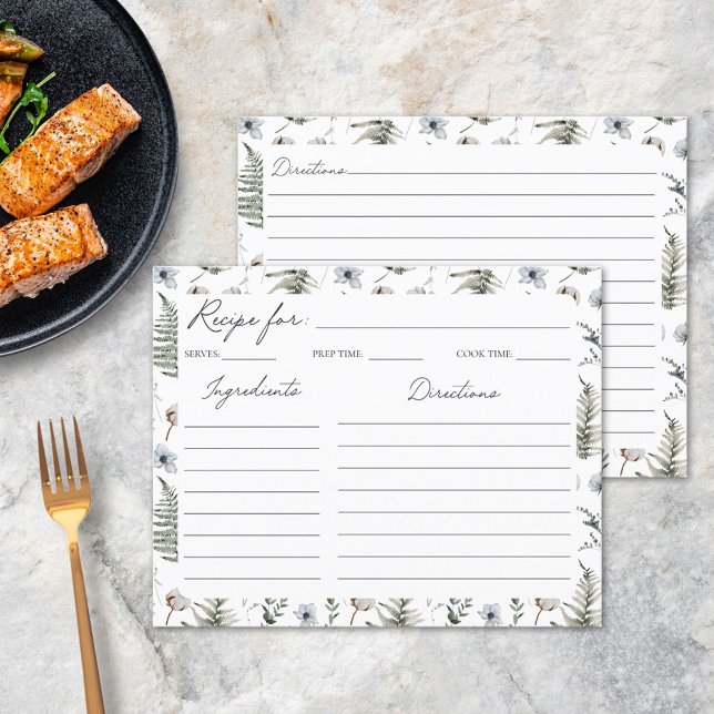 Flower Leaves Floral Botanical Pattern Recipe Card (In situ)