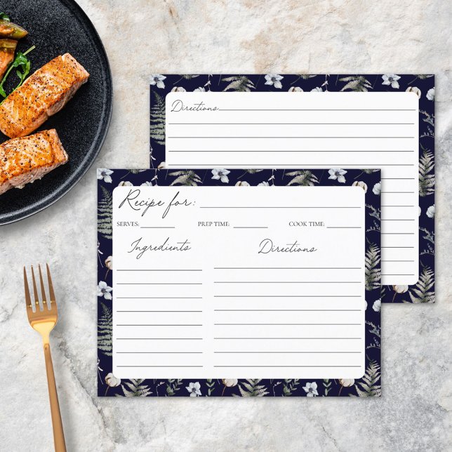Flower Leaves Floral Botanical Pattern Recipe Card (In situ)