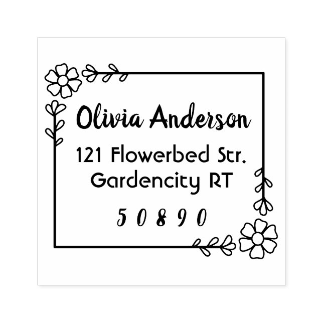 Flower leaves frame handmade custom name rubber stamp (Imprint)