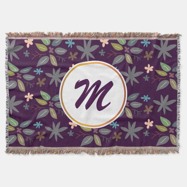 flower & leaves monogram throw blanket (Front)