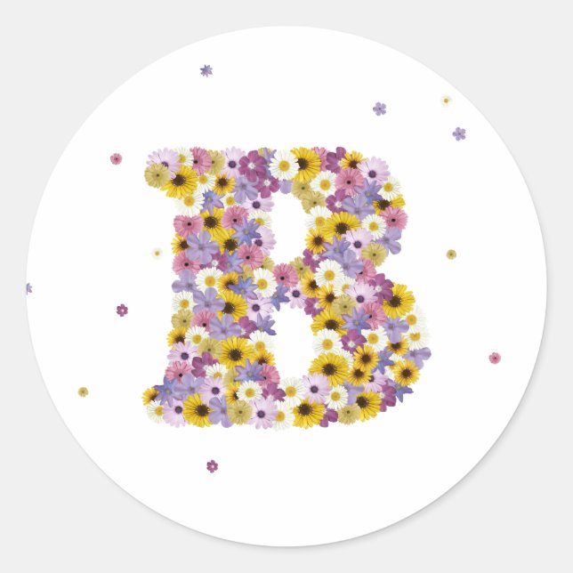 Flower letter B Classic Round Sticker (Front)