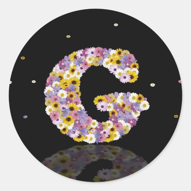 Flower letter G Classic Round Sticker (Front)