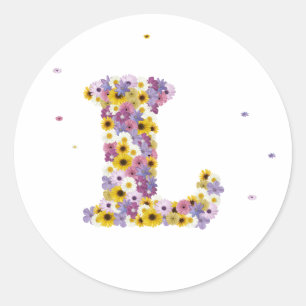 Flower letter l classic round sticker