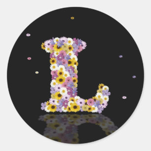 Flower letter l classic round sticker